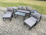 Fimous Aluminium 8 Pieces Garden Furniture Sofa Set with Cushions 7 Seater Outdoor Patio Set with 2 Armchair 2 Big Footstools 2 Side Tables Dark Grey