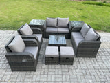 Fimous Garden Furniture Set Rattan Outdoor Lounge Sofa Chair With Tempered Glass Table 2 Small Footstools 2 Side Tables Dark Grey Mixed