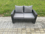 Fimous 8 pc Rattan Sofa Garden Furniture Outdoor Patio Set with 2 Side Tables 2 Big Footstool Love Seat Sofa Dark Grey Mixed