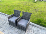 Fimous 7-Piece PE Rattan Garden Furniture with Big Round Gas Firepit Table and 6 Chairs for Patio Dark Grey Mixed