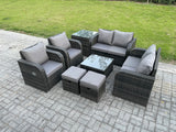 Fimous 8 Seater Rattan Sofa Set Outdoor Garden Furniture Set with Square Coffee Table Loveseat Sofa Reclining Chairs Side Table 2 Small Footstools Dark Grey Mixed