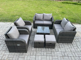 Fimous Garden Furniture Set Rattan Outdoor Lounge Sofa Chair With Tempered Glass Table 2 Small Footstools Dark Grey Mixed