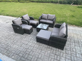 Fimous Garden Furniture Set Rattan Outdoor Lounge Sofa Chair With Tempered Glass Table 3 Footstools Dark Grey Mixed