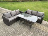 Fimous Dark Grey PE Wicker Rattan Garden Furniture Set Lounge Sofa 3 Seater Sofa Set Outdoor Rectangular Dining Table 6 Seater