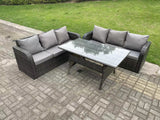 Fimous Dark Grey PE Wicker Rattan Garden Furniture Set Lounge Sofa 3 Seater Sofa Set Outdoor Rectangular Dining Table 6 Seater