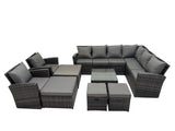 Fimous Rattan Garden Outdoor Furniture Set 12 Seater Garden Sofa Coffee Table Set with 2 Chairs 4 Footstools Dark Grey Mixed