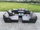 Fimous Garden Furniture Set Rattan Outdoor Lounge Sofa Chair With Tempered Glass Table 2 Big Footstool 2 Side Tables Dark Grey Mixed