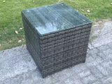 Fimous 8 pc Rattan Sofa Garden Furniture Outdoor Patio Set with 2 Side Tables 2 Big Footstool Love Seat Sofa Dark Grey Mixed