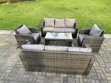 Fimous 8 Seater Dark Grey PE Wicker Rattan Garden Furniture Set Reclining Chair Lounge 3 Seater Sofa Set Outdoor Rectangular Coffee Table