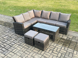 Fimous Rattan Garden Furniture Corner Sofa Set Outdoor Patio Sofa Table Sets 8 Seat with 2 Small Footstools Dark Grey Mixed