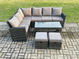 Fimous 8 Seat Rattan Garden Furniture Corner Sofa Set Outdoor Patio Sofa Table Sets with 2 Small Footstools Dark Grey Mixed