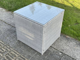 Fimous Light Grey Rattan Cube Side Table Tea Coffee Table Outdoor Garden Furniture Accessory With Clear Tempered Glass