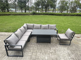 Fimous 7 Pieces Aluminium Garden Furniture Set with Cushions, Patio Furniture Set with Adjustable Rising Lifting Dining Table Dark Grey