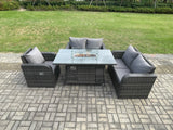 Fimous Patio Rattan Garden Furniture Set with Gas Fire Pit Dining Table Indoor Outdoor 4 piece Love Sofa set