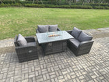 Fimous Patio Rattan Garden Furniture Set with Gas Fire Pit Dining Table Indoor Outdoor 4 piece Love Sofa set