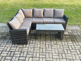 Fimous 6 Seat Rattan Garden Furniture Corner Sofa Set Outdoor Patio Sofa Table Set Dark Grey Mixed