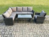Fimous 7 Seat Rattan Garden Furniture Corner Sofa Set Outdoor Patio Chair Sofa Table Set Dark Grey Mixed