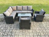 Fimous 8 Seat Rattan Garden Furniture Corner Sofa Set Outdoor Patio Chair Sofa Table Set Dark Grey Mixed