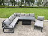 Fimous 8 Pieces Aluminium Garden Furniture Set with Cushions, Patio Furniture Set with Adjustable Rising Lifting Dining Table Big Footstool Dark Grey