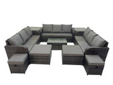 Fimous Outdoor 3 Seater Sofa Coffee Table Set Garden Rattan Furniture Set 13 Seater with 2 Side Tables 4 Stools Dark Grey