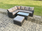 Fimous 7 Seat Rattan Garden Furniture Corner Sofa Set Outdoor Patio Sofa Table Set with Big Footstool Dark Grey Mixed