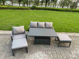 Fimous 5-Piece Aluminium Garden Furniture Sets 6 Seater Outdoor Conversational Dining Set with Adjustable Rising Lifting Dining Table