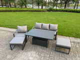 Fimous 5-Piece Aluminium Garden Furniture Sets 6 Seater Outdoor Conversational Dining Set with Adjustable Rising Lifting Dining Table