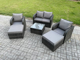 Fimous 6 Seater High Back Rattan Garden Furniture Set with Square Coffee Table 2 Big Footstool Love Sofa Reclining Chair Indoor Outdoor Patio Lounge Sofa Set Dark Grey Mixed