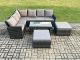 Fimous Outdoor Furniture Garden Dining Set Rattan Corner Sofa Set with 2 Big Footstool Dark Grey Mixed