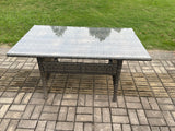 Fimous 10 Seater Outdoor Rattan Garden Furniture Set with Rectangular Dining Table 2 Small Footstool 2 Armchairs Patio Wicker Corner Sofa Set Dark Grey Mixed
