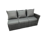 Fimous Poly Rattan Outdoor Patio Gas Firpit Dining Table Corner Sofa Set with 2 Big Stools for Garden Backyard Dark Grey Mixed