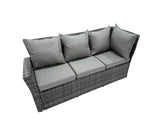 Fimous Poly Rattan Outdoor Patio Gas Firpit Dining Table Corner Sofa Set with 2 Big Stools 2 Chairs for Garden Backyard Dark Grey Mixed