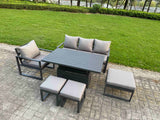 Fimous Aluminum Outdoor Dining Set Patio Dining Furniture Set Includes Adjustable Rising Lifting Dining Table Chairs with 3 Footstools