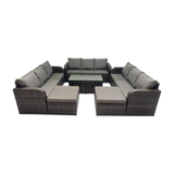 Fimous Rattan Garden Outdoor Furniture Set 3 Seater Sofa Coffee Table with 4 Footstools Dark Grey Mixed