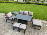 Fimous Aluminum Outdoor Dining Set Patio Dining Furniture Set Includes Adjustable Rising Lifting Dining Table Chairs with 3 Footstools Side Table