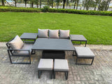 Fimous Aluminum Outdoor Dining Set Patio Dining Furniture Set Includes Adjustable Rising Lifting Dining Table Chairs with 3 Footstools 2 Side Tables