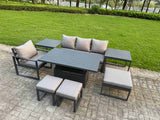 Fimous Aluminum Outdoor Dining Set Patio Dining Furniture Set Includes Adjustable Rising Lifting Dining Table Chairs with 3 Footstools 2 Side Tables
