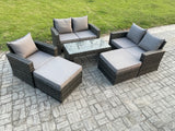 Fimous 7 Seater High Back Rattan Garden Furniture Sofa Sets with Rectangular Coffee Table 2 Big Footstool Loveseat Sofa Armchair Dark Grey Mixed