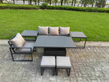 Fimous Aluminum Outdoor Dining Set Patio Dining Furniture Set Includes Adjustable Rising Lifting Dining Table Chairs with 2 Small Footstools 2 Side Tables