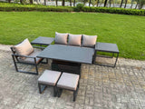 Fimous Aluminum Outdoor Dining Set Patio Dining Furniture Set Includes Adjustable Rising Lifting Dining Table Chairs with 2 Small Footstools 2 Side Tables