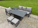 Fimous Aluminum Outdoor Dining Set Patio Dining Furniture Set Includes Adjustable Rising Lifting Dining Table Chairs with 2 Small Footstools Side Table
