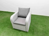 Fimous Outdoor Garden Furniture Set PE Rattan 3 Seater Sofa Reclining Chair Set with Oblong Coffee Table 4 Footstools Side Table Light Grey