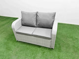 Fimous 6 Seater Outdoor Love Sofa Set Rattan Garden Furniture Set with Oblong Coffee Table 2 Small Stools Side Table Light Grey