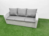 Fimous Outdoor Garden Furniture Set PE Rattan 3 Seater Sofa Reclining Chair Set with Oblong Coffee Table 4 Footstools Side Table Light Grey