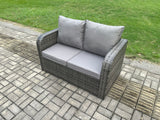 Fimous Rattan Outdoor Garden Furniture Set Rectangular Dining Table and Chair Sofa Set With 2 Side Tables 2 Small Footstools Dark Grey Mixed