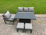 Fimous Aluminum Outdoor Dining Set Patio Dining Furniture Set Includes Adjustable Rising Lifting Dining Table Chairs with 2 Small Footstools