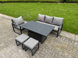 Fimous Aluminum Outdoor Dining Set Patio Dining Furniture Set Includes Adjustable Rising Lifting Dining Table Chairs with 2 Small Footstools