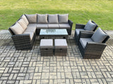 Fimous 10 Seat Rattan Garden Furniture Corner Sofa Set Outdoor Patio Sofa Chair Table Set with 2 Small Footstools Dark Grey Mixed