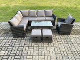 Fimous 9 Seat Rattan Garden Furniture Corner Sofa Set Outdoor Patio Sofa Chair Table Set with 2 Small Footstools Dark Grey Mixed