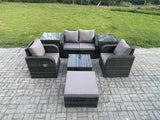 Fimous Rattan Garden Furniture Set Patio Conservatory Indoor Outdoor 7 Piece Set with Love Sofa Square Coffee Table 2 Side Tables Big Footstool